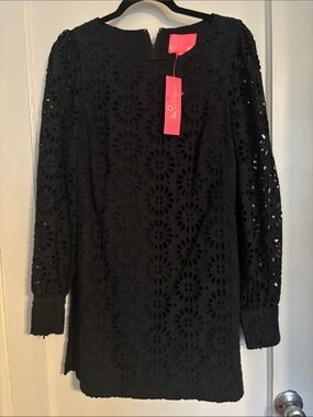 Lilly Pulitzer Aisha Black Eyelet Long Sleeve Romper size 8 NWT